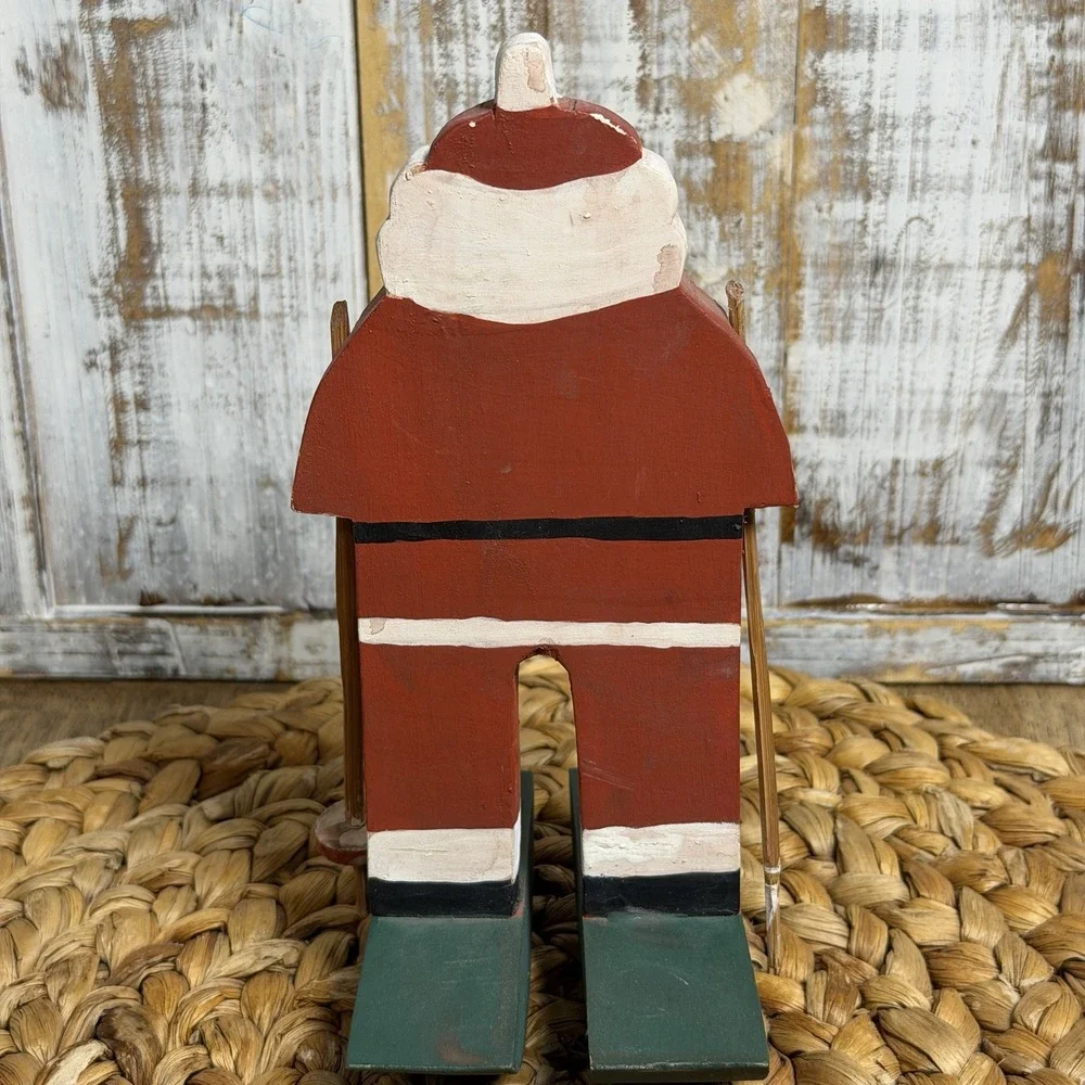 Midwest Of Cannon Falls Primitive Carved Wood Rocking Skiing Santa Figurine, 8in